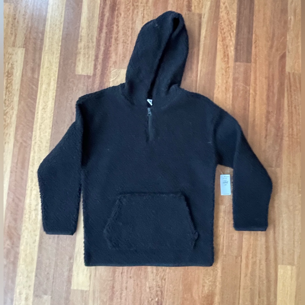 Kids medium teddy bear fleece half zip hoodie black